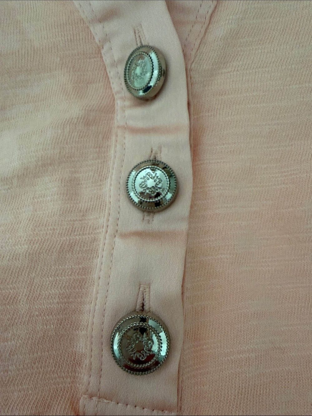 White House Black Market Light Pink V-Neck Buttoned Long Sleeve Top - Picture 5 of 10
